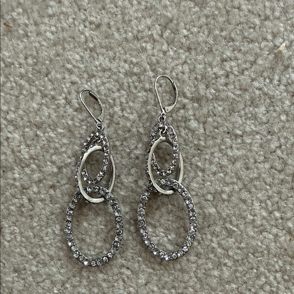 Silver Crystal Loop Drop Earrings - Women Jewelry
